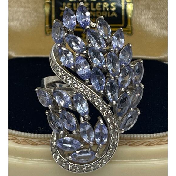 Huge BBJ signed Sterling Silver Ring Size 9 Statement Large Designer Tanzanite - Picture 2 of 8